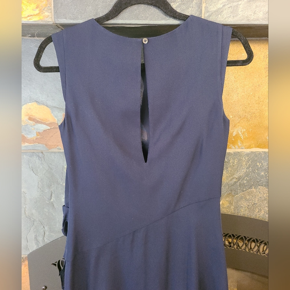 Haute Hippie Navy Blue Sleeveless Silk Draped Waist Midi Dress SZ 4 keyhole back - Picture 4 of 6